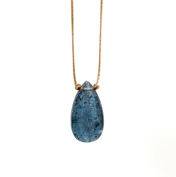 Teal Moss Kyanite Teardrop . Cord . Necklace . Choker