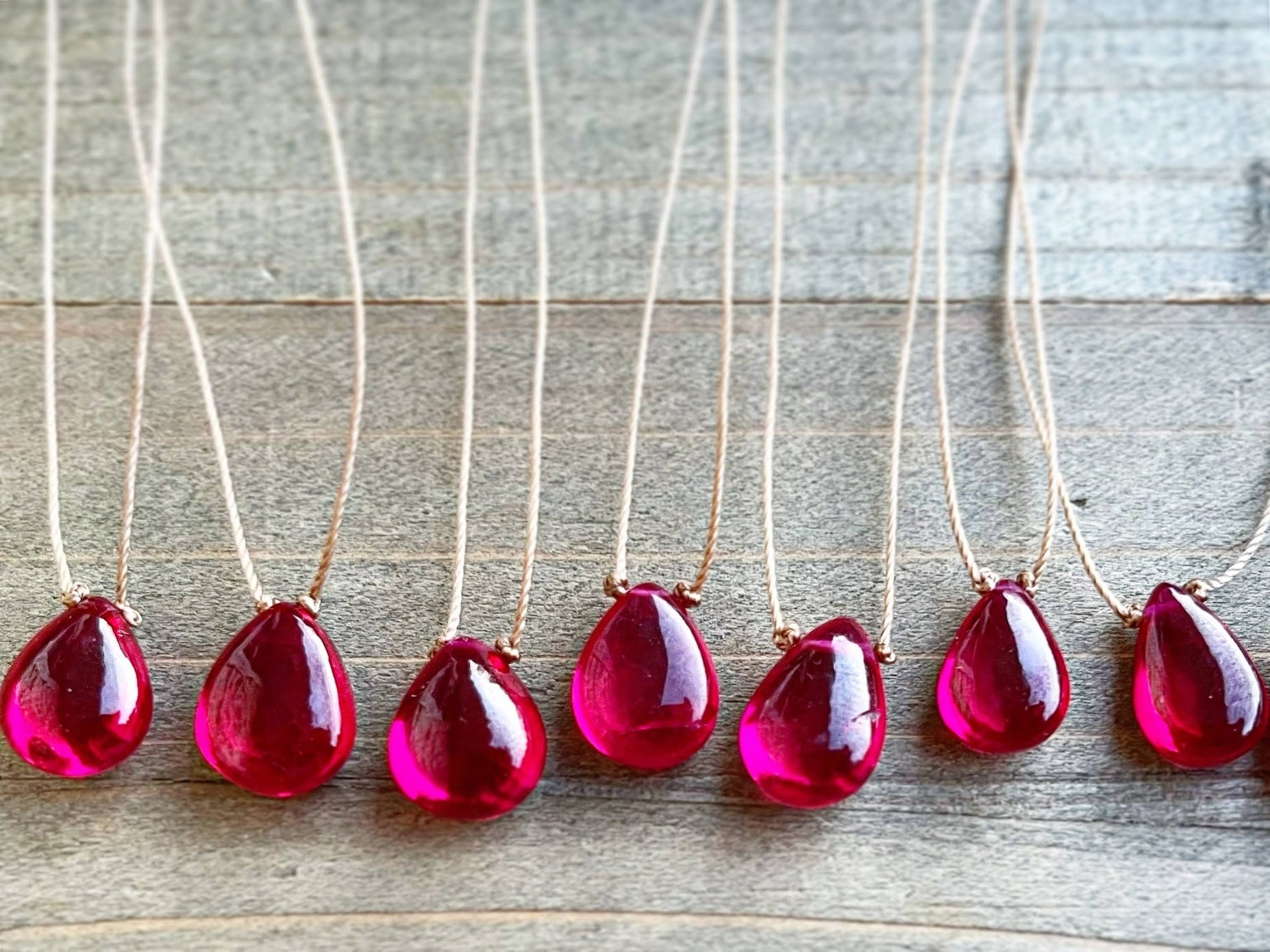 Rubellite Hydroquartz Teardrop . Cord . Necklace . Worn on Ultra Violet and Black Scorpion