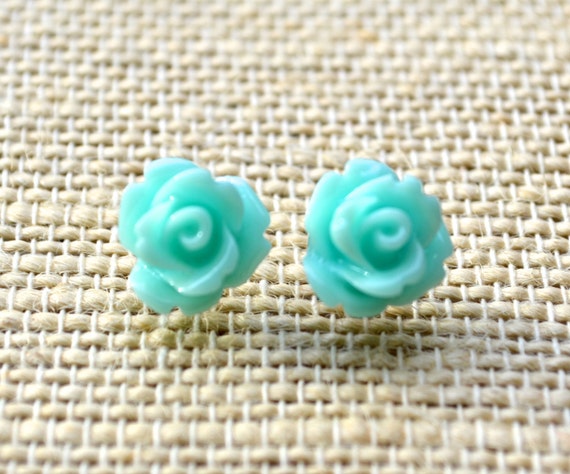 Teal Roses . Studs . Earrings . Rose Studs Collection | Etsy