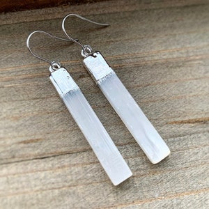 Selenite Bars . Silver Dipped . Crystal Earrings