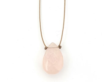 Rose Quartz Faceted Teardrop Necklace . Choker