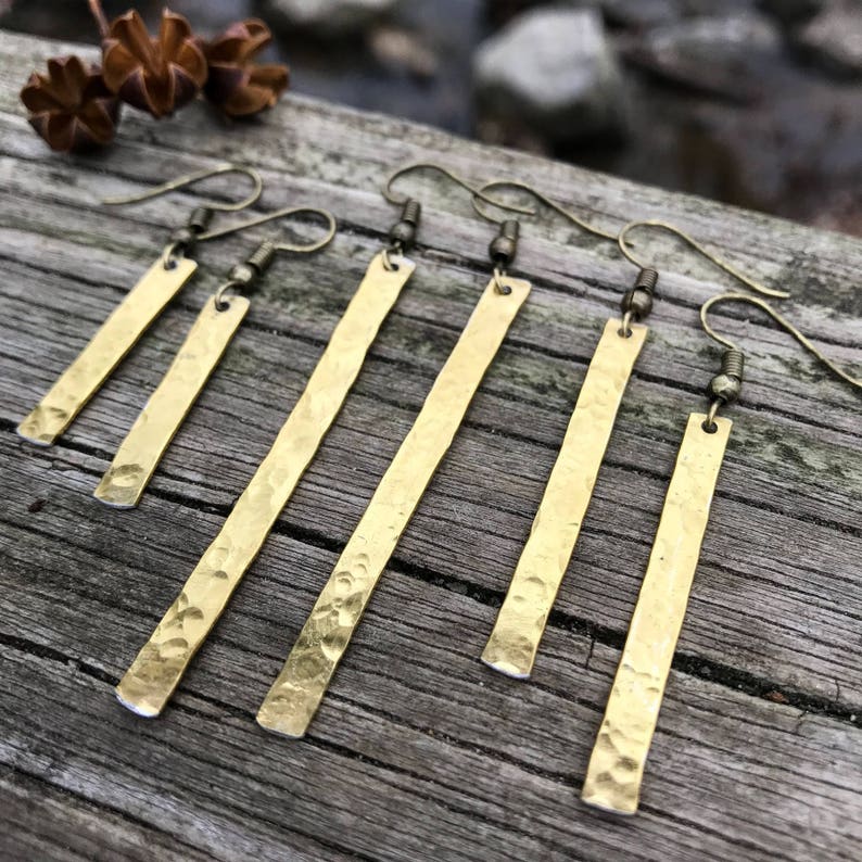 Gold Hammered Bar Earrings . Worn on All American image 10