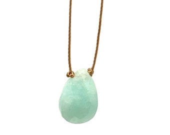 Amazonite Faceted Gemstone Teardrop . Cord . Necklace