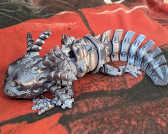 Articulated 3D Printed Flexi Robot Axolotl "Steel” Colour - Stim Fidget Toy - Licensed UK Seller