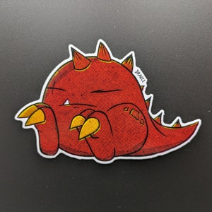 Glanz Vinyl Aufkleber - Schläfriges Fat Red Squig Monster - 10 cm (4 inch)