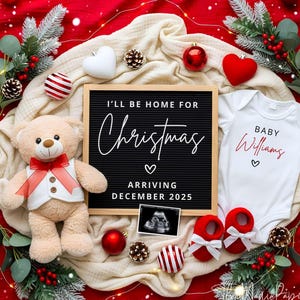 Christmas Pregnancy Announcement: Baby Reveal, Gender Neutral (Digital Template for Canva)