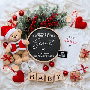 Weihnachten Schwangerschaftansage Digital, Feiertag Schwangerschaftansage, Weihnachtsbabyankündigung, Baby Dezember 2025, bearbeitbare Vorlage