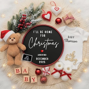 Weihnachten Schwangerschaftsankündigung, Feiertags-Baby-Enthüllung, im Dezember fällige Babyankündigung, Social Media Reveal, Canva-Vorlage