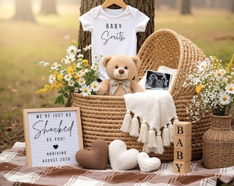 Unexpected Baby Pregnancy Announcement Surprise Baby Reveal Teddy Bear Pregnancy Reveal Editable Canva Template Social Media Baby