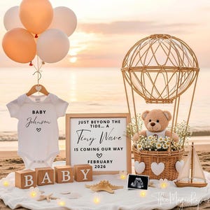 Beach Pregnancy Announcement Template, Digital Baby Announcement, Summer Baby Reveal, Editable Boho Baby Reveal, Social Media Reveal