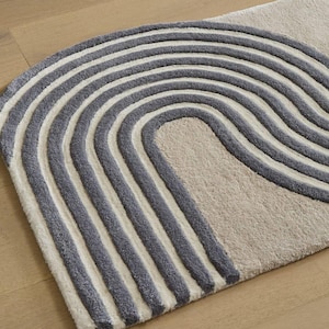 Hand Tufted Ivory Light Gray Wool Area Rug Modern Abstract Striped Rug Contemporary Minimalist Geometric Handmade Living Room Bedroom Decor