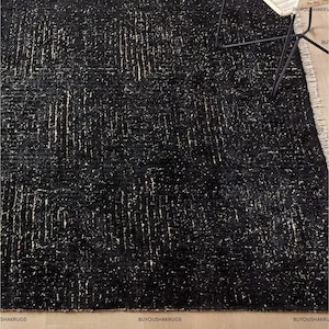 Alfombra de lana viscosa negra anudada a mano Keen de 10 x 14, 12 x 15 y 6 x 9 pulgadas, de Nueva Zelanda, de pelo grueso, suave, de gran tamaño, para dormitorio.