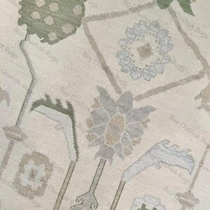 Soft Ivory Grey Hand Knotted Wool Rug Minimal Oushak Style Subtle Floral Geometric Pattern Neutral Traditional Area Rug Living Room Bedroom