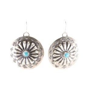 Navajo Sterling Silver Turquoise Dangling Earrings By Arlene Soce