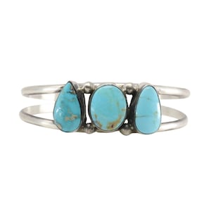 Navajo Sterling Silver Kingman Turquoise Bracelet Cuff By Augustine Largo