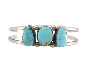 Navajo Sterling Silver Kingman Turquoise Bracelet Cuff By Augustine Largo