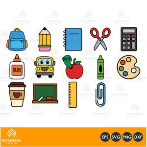 Cute Back To School Clipart Bundle, Back to School SVG, Chunky School Graphics, School Clipart, Classroom Clipart, School EPS, School PNG