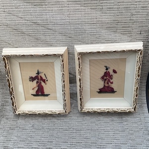 Vintage Pair Oval Petit Point Asian Man and Lady Handmade Framed in Wood