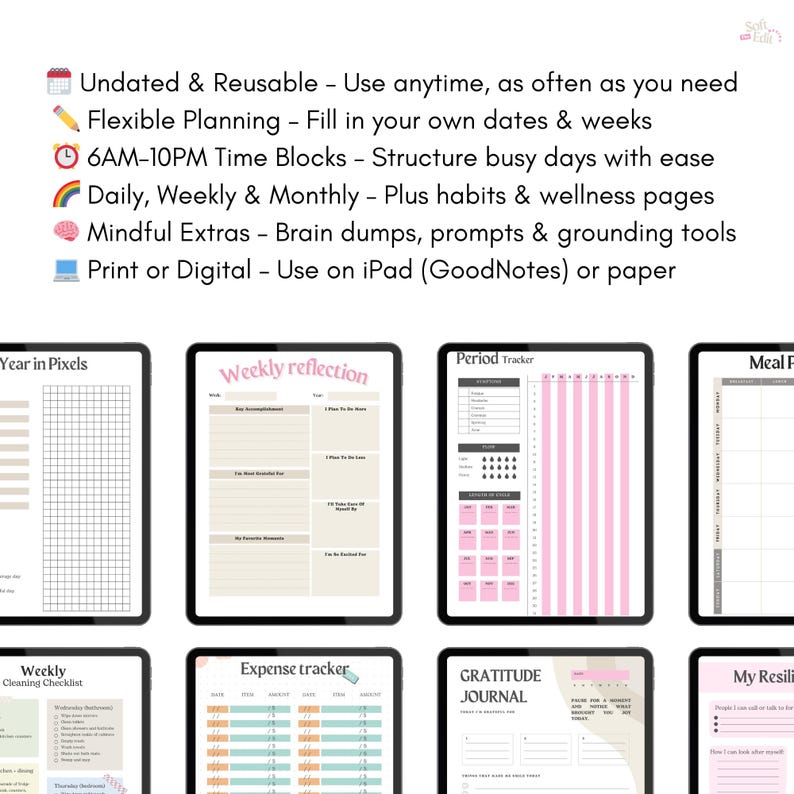 ADHD Focus & Self-care Digital Planner Bundle PDF – Hyperlinked Daily ...