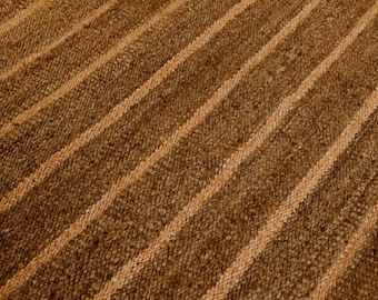 Handwoven Flatweave Wool Rug with Brown and Tan Vertical Stripe Pattern, Minimal Rustic Area Rug for Living Room Bedroom Hallway Home Decor