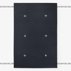 Minimalist Navy Blue & White Cross Area Rug – Modern Scandinavian Flatweave Carpet – Contemporary Geometric Living Room Bedroom Decor Rug