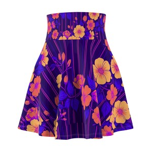 Floral Print Women&#39;s Skater Skirt, Fun Summer Skirt, Vibrant Party Skirt, Casual Skater Dress, Bohemian Style Skirt
