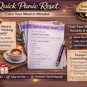 Panic Reset Sheet, Anxiety Relief Printable, Calm Down Fast, Stop Panic Attack, Grounding Exercise, CBT Worksheet, Instant Download