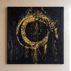 Beyond the Cycle | Original Mixed Media Canvas Art | Textured Black Gold Contemporary Wall Art
