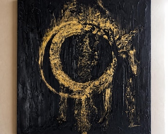 Beyond the Cycle | Original Mixed Media Canvas Art | Textured Black Gold Contemporary Wall Art