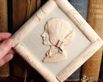 Handmade Charlotte Brontë Relief with Jane Eyre & Brontë Sisters Books, Bookish Literary Gift