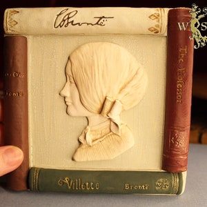 Handmade Charlotte Brontë Relief with Jane Eyre & Brontë Sisters Books, Bookish Literary Gift