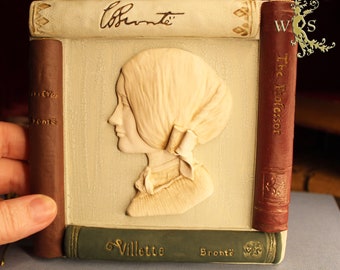 Handmade Charlotte Brontë Relief with Jane Eyre & Brontë Sisters Books, Bookish Literary Gift