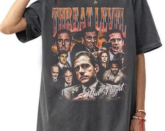 Retro Das Büro-Bedrohungsniveau Mitternachts-T-Shirt, das Bürokomfort-Farben-Shirt, Bedrohungsniveau Mitternachts Retro-Grafik-T-Stück, das Büro-Fan-T-Stück
