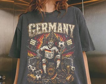 Retro Deutschland Fußball T-Shirt, Deutschland Fußball Komfort Farben Shirt, Deutschland Retro Grafik T-Shirt, Deutschland Schädel Fußball Welt Fan Vintage T-Shirt