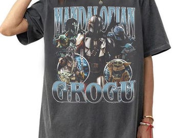 Retro mandalorianisches Grogu-T-Shirt, mandalorianisches Komfortfarben-Shirt, Star Wars-Retro-Grafik-T-Shirt, Star Mandalorian Wars-Film-Weinlese-T-Shirt