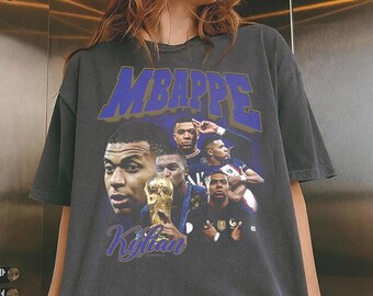 Retro Kylian Mbappe Fussball T-Shirt, Kylian Mbappe Comfort Farben Shirt, Kylian Mbappe Retro Grafik T-Shirt, Kylian Mbappe Fussball Welt T-Shirt