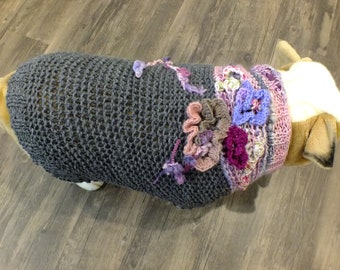 SALE English Bulldog hand knit sweater 18' long English garden