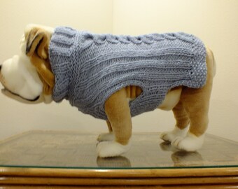 English Bulldog hand knit sweater 18' long Merino Wool Double Cable