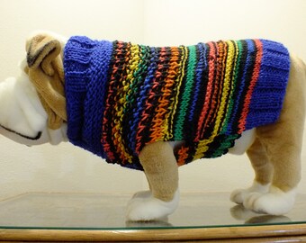 English Bulldog hand knit sweater 17'’ long Jazzy