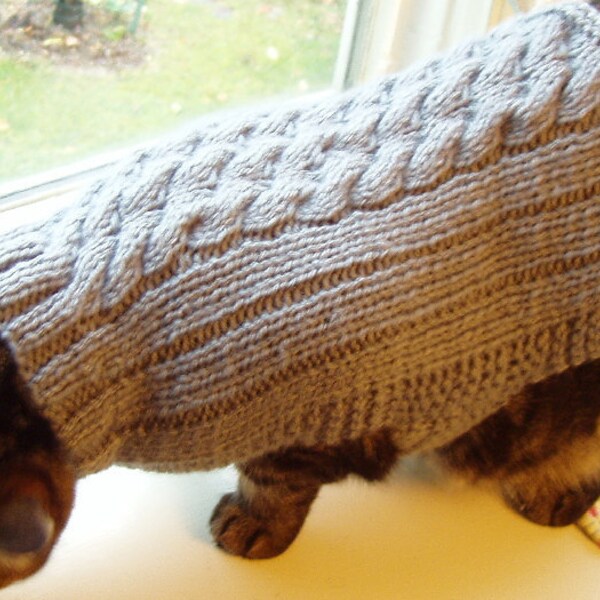 Cat Sweater Hand Knit Silver Bells Medium