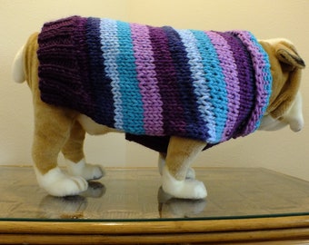 SALE English Bulldog hand knit sweater 18'’ long Chubby Stripe