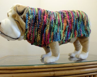 English Bulldog hand knit sweater 18'’ long Blacklight