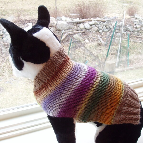 Dog Sweater Hand Knit Boston Terrier Noro Merino Wool 13 inches Long