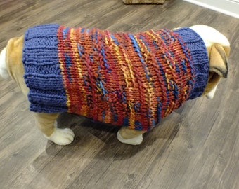 English Bulldog hand knit sweater 18'’ long Rusty