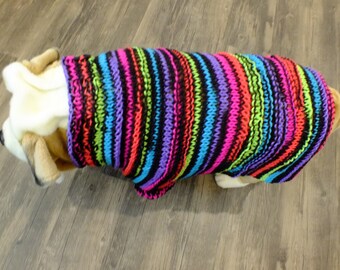 English Bulldog hand knit sweater 18'’ long NEON