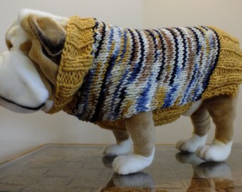 English Bulldog hand knit sweater 18'’ long Goldie