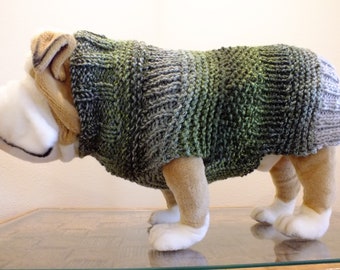 English Bulldog hand knit sweater 18'’ long A Walk in the Woods