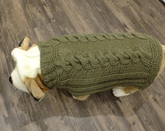 English Bulldog hand knit sweater 18' long Merino Wool Double Cable