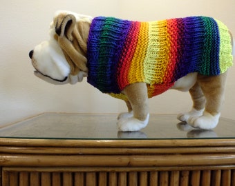 English Bulldog hand knit sweater 18'’ long Glow 2