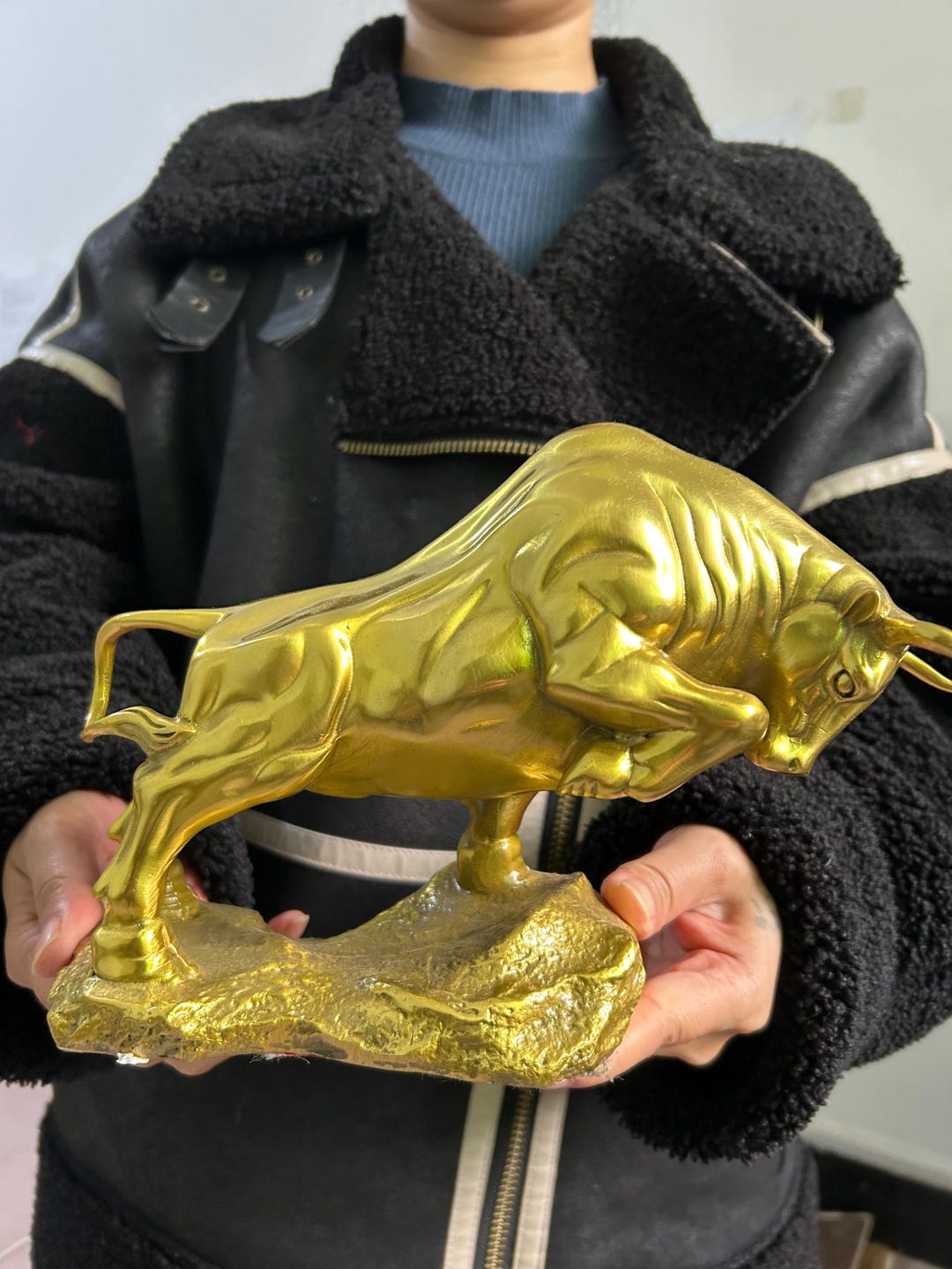 5.9 Inch Wall Street Brass Fierce Bull OX Statue, Brass Copper Fighting ...
